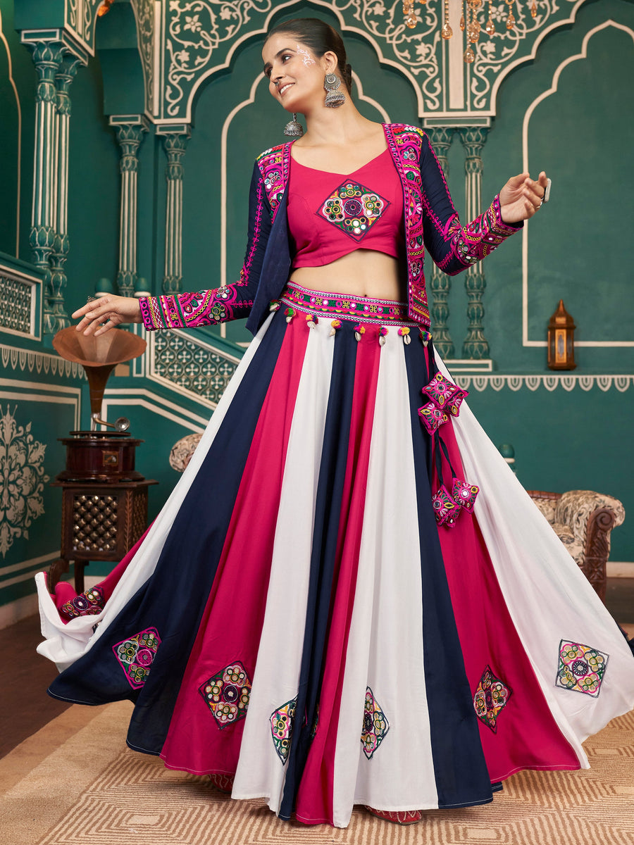 Astonishing Multi-Color Mirror Work Rayon Lehenga Choli With Jacket