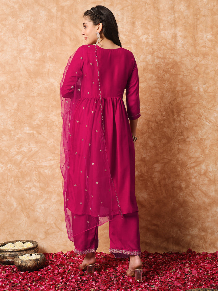 Vichitra Silk Kurti Set | Embroidered Ethnic Wear for Women