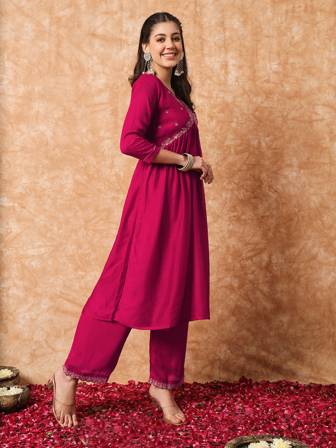 Vichitra Silk Kurti Set | Embroidered Ethnic Wear for Women