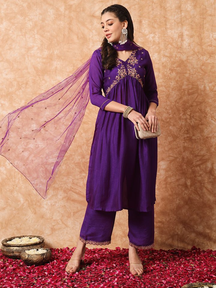 Vichitra Silk Kurti Set | Embroidered Ethnic Wear for Women