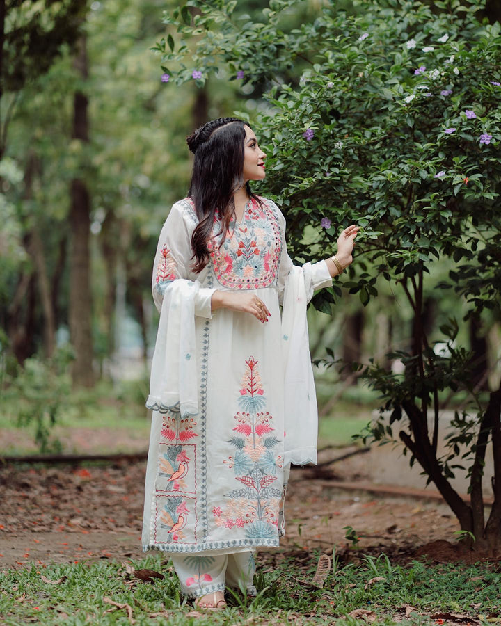 Elegant Georgette Kurti Set | Thread Embroidery Work with Dupatta