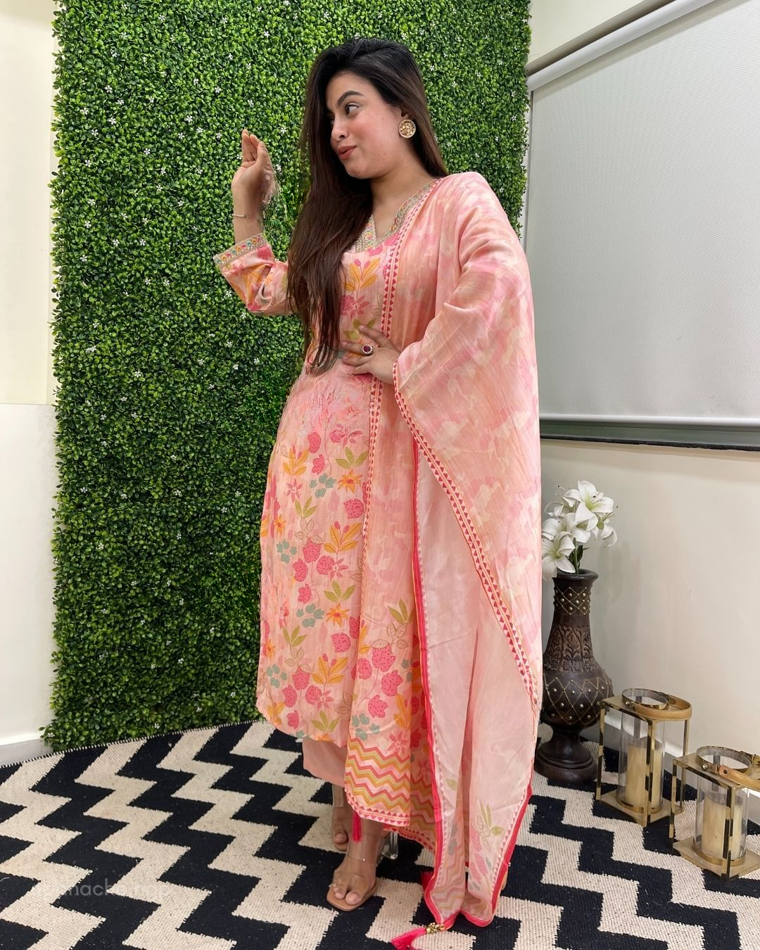 Elegant Baby Pink Kurta Set | Crepe Kurta with Chanderi Dupatta