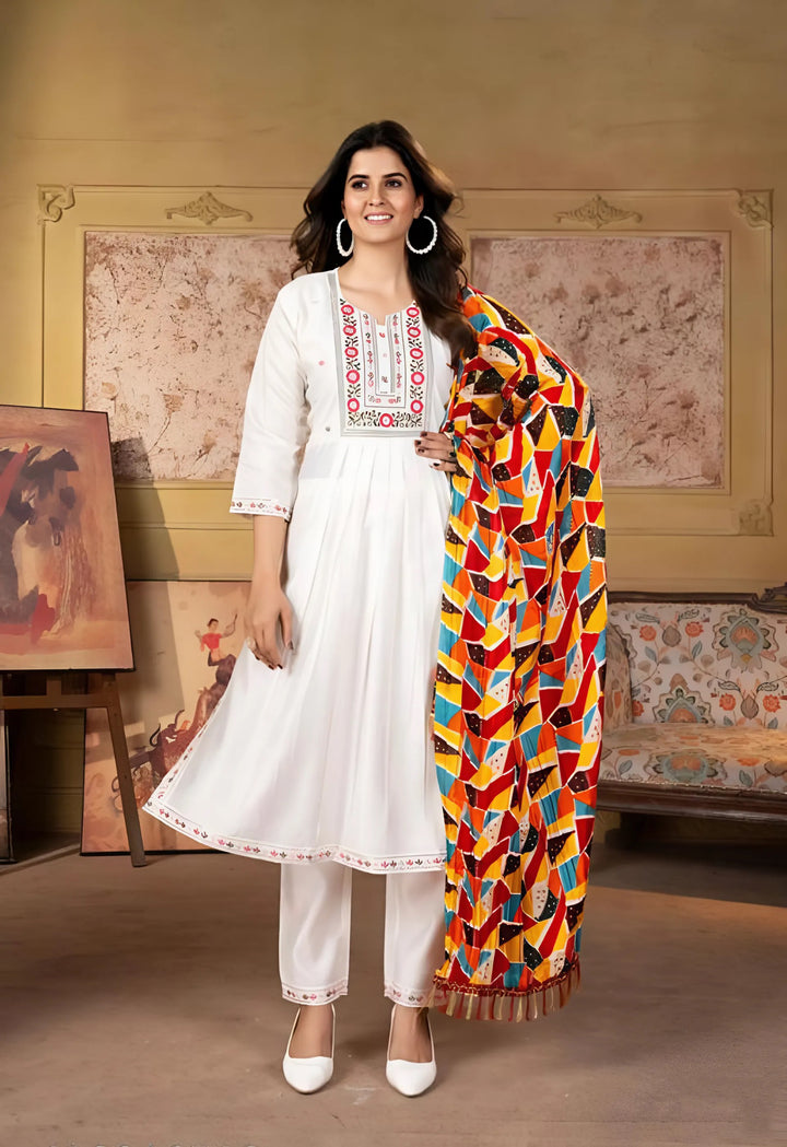 Elegant White Kurta Set | Viscose Chanderi with Silk Dupatta