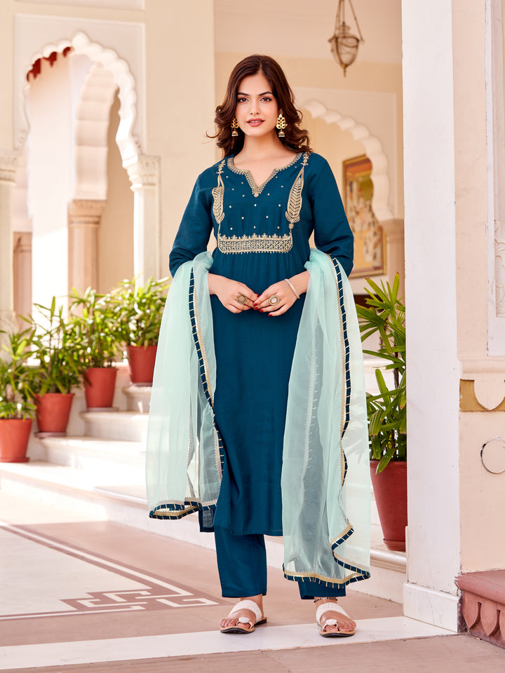 Elegant Colored Pair Suit | Modal Silk with Organza Dupatta