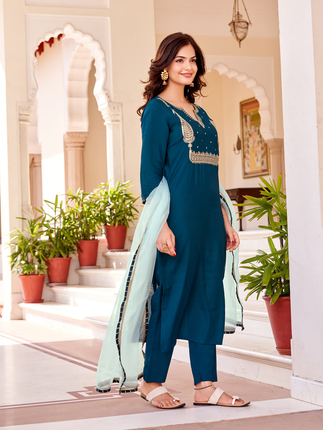 Elegant Colored Pair Suit | Modal Silk with Organza Dupatta