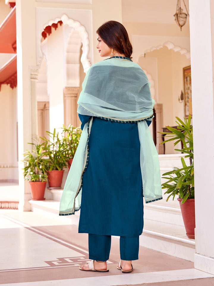 Elegant Colored Pair Suit | Modal Silk with Organza Dupatta