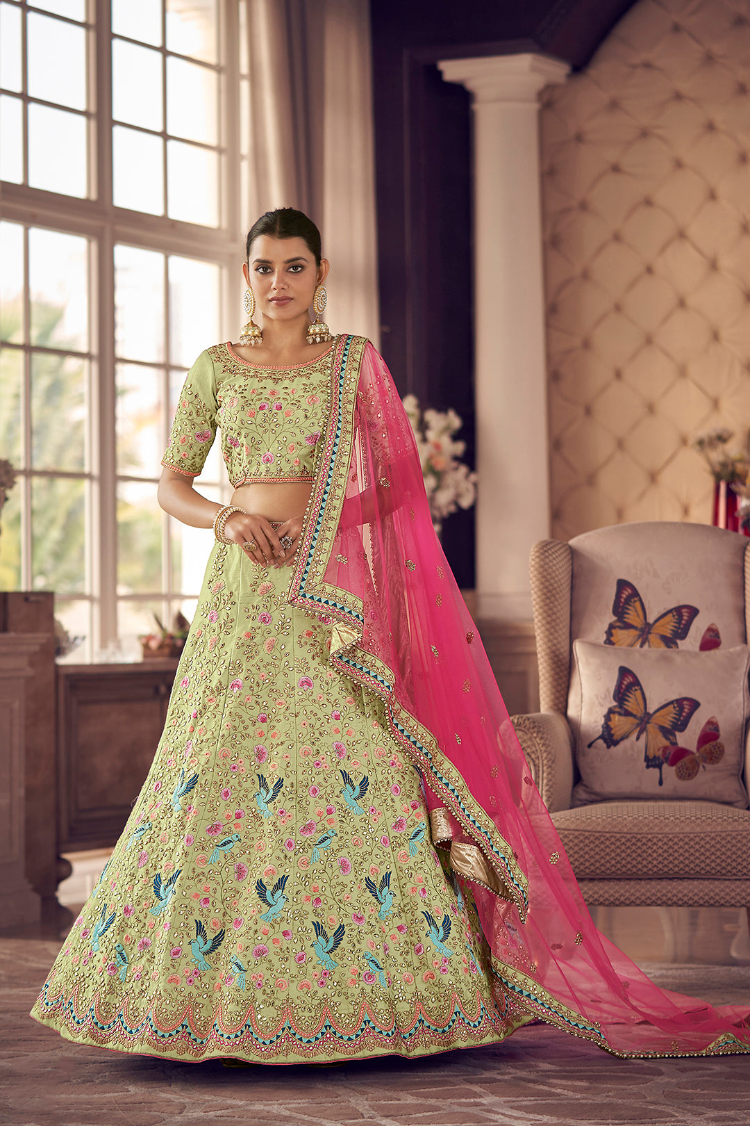 Pista Green Art Silk Lehenga | Bridal Lehenga for Wedding Occasions