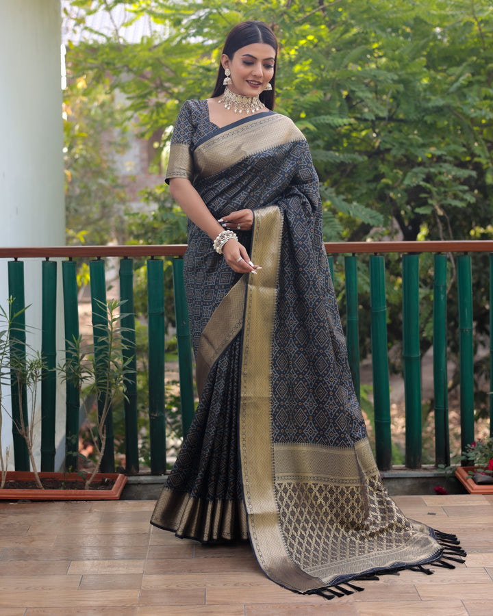 Soft, lightweight black saree with exquisite craftsmanship, blending comfort and style for special events.