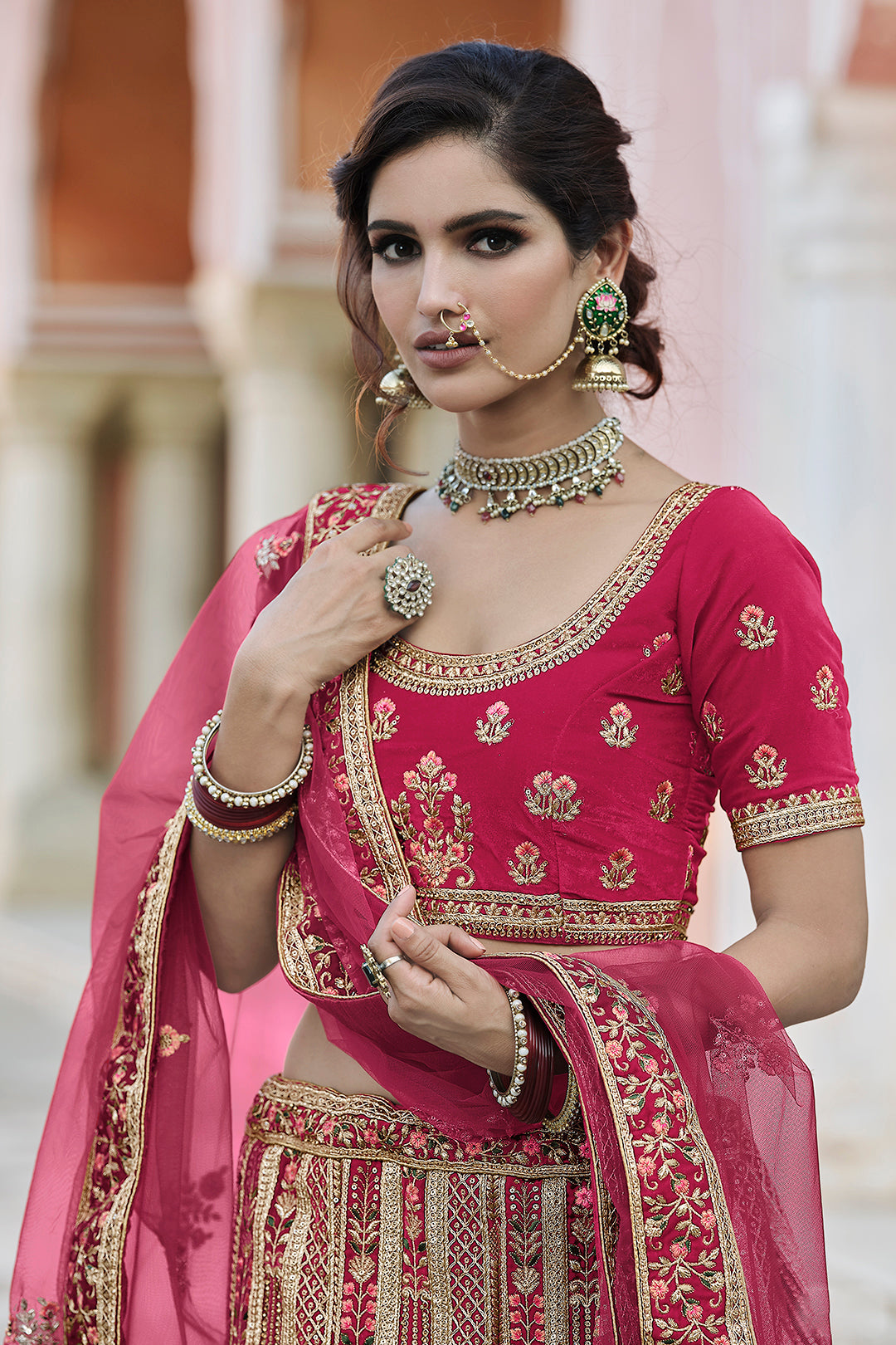 Flared Pink Lehenga Choli | Heavy Embroidered Wedding Edition