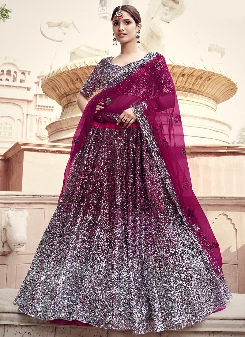 Wine Net Party Wear Lehenga | Bridal Wedding Sangeet Lehenga