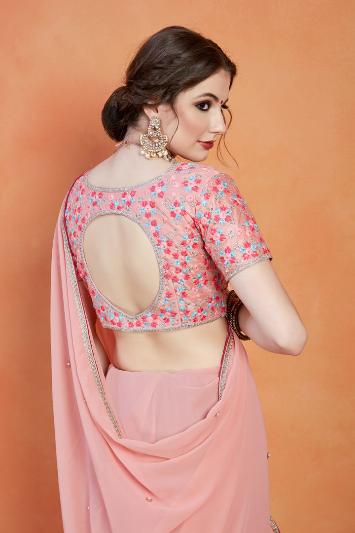 Peach Georgette Saree | Elegant Traditional Banglori Silk Design