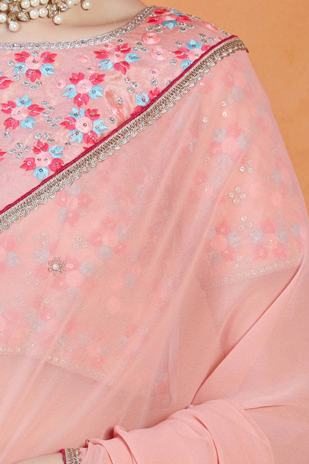 Peach Georgette Saree | Elegant Traditional Banglori Silk Design