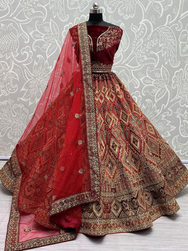 Exquisite Red Silk Bridal Lehenga | Mirror, Dori, and Sequin Work