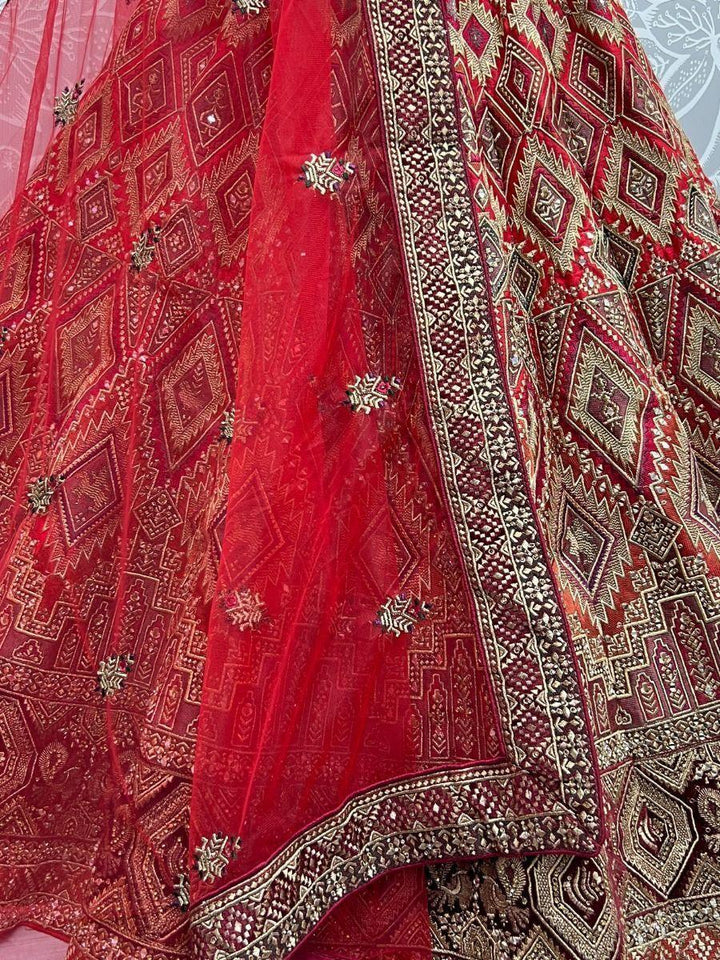 Exquisite Red Silk Bridal Lehenga | Mirror, Dori, and Sequin Work