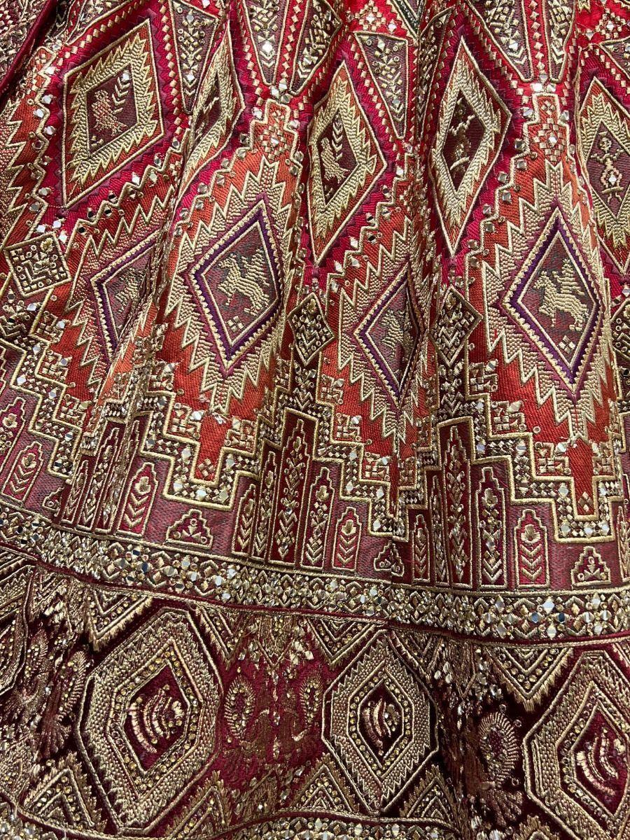 Exquisite Red Silk Bridal Lehenga | Mirror, Dori, and Sequin Work