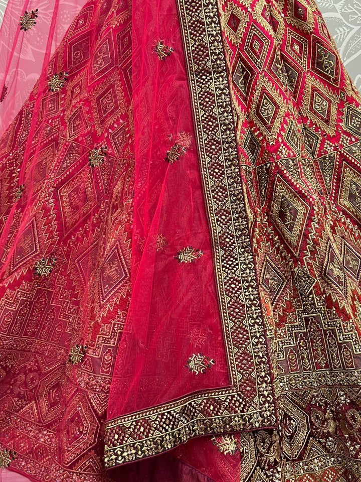 Beautiful Pink Bridal Lehenga | Mirror, Sequin & Dori Work with Dupatta