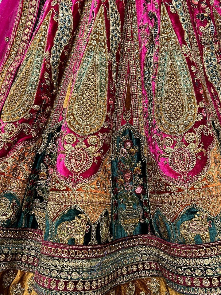 Gorgeous Rani Pink Bridal Lehenga | Velvet with Sequin & Multi-Thread Embroidery