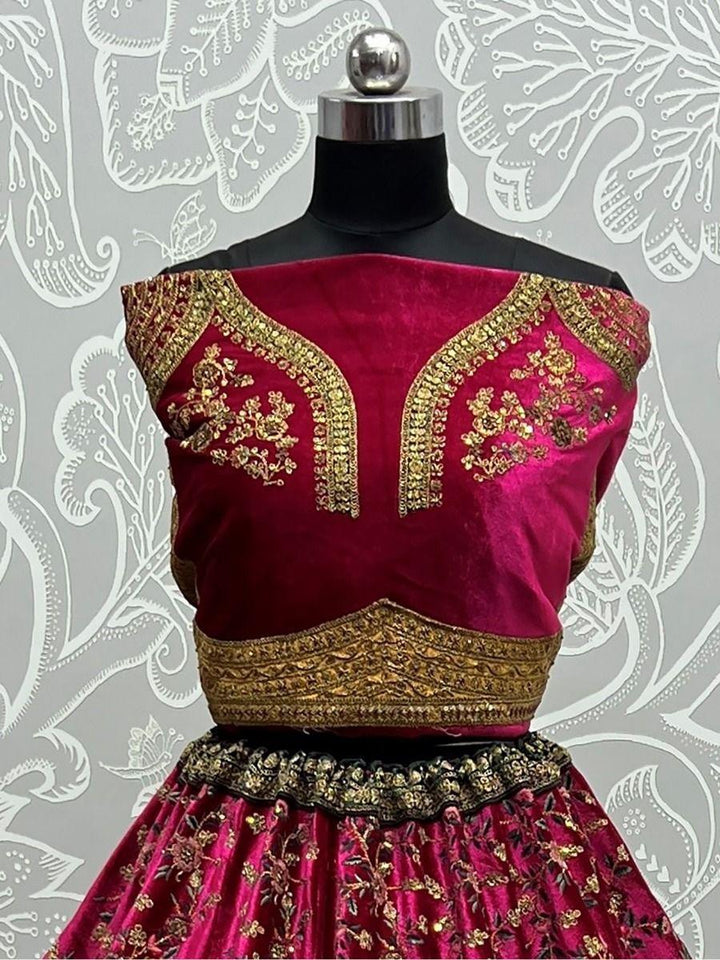 Gorgeous Rani Pink Bridal Lehenga | Velvet with Sequin & Multi-Thread Embroidery