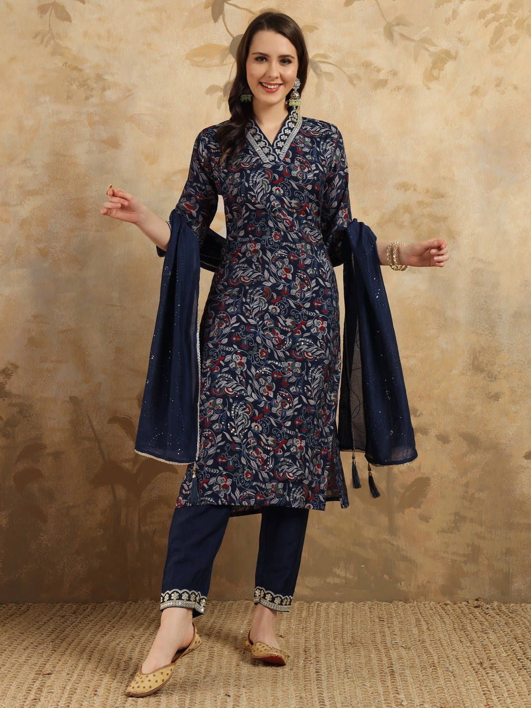 Indian Ethnic Wear Kurta Pant Set | V Neck Kurti with Dupatta