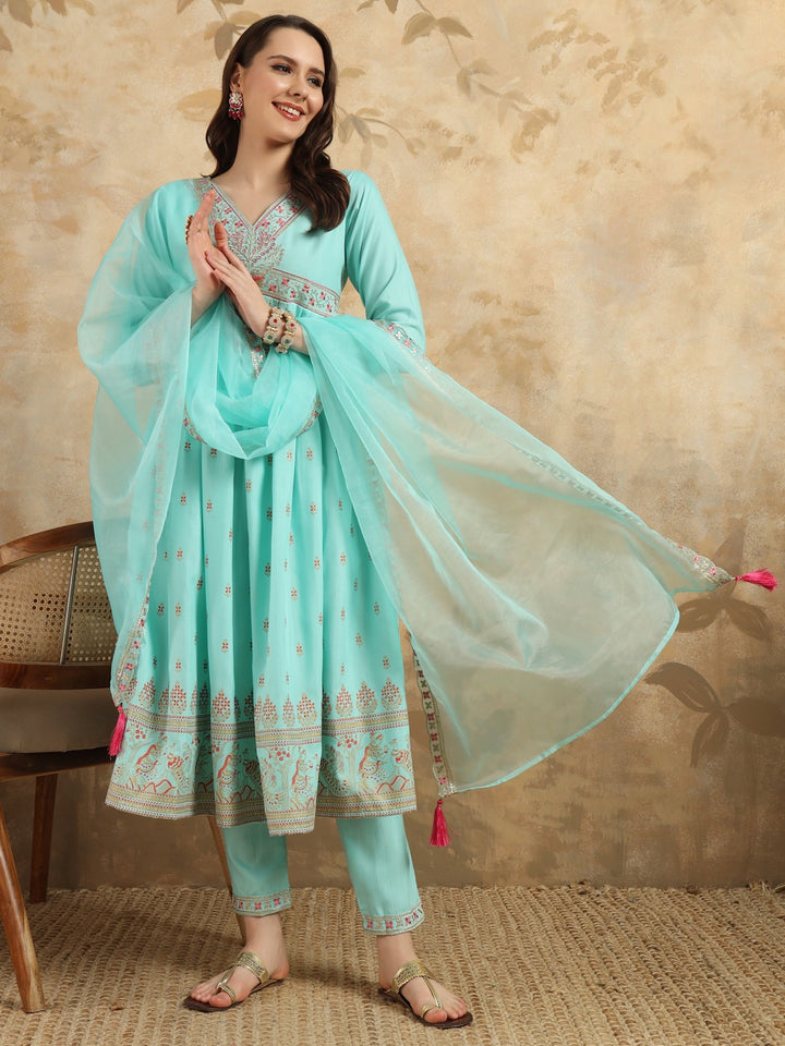 Sky Blue Rayon Slub Kurti Set | Indian Ethnic Wear for Women