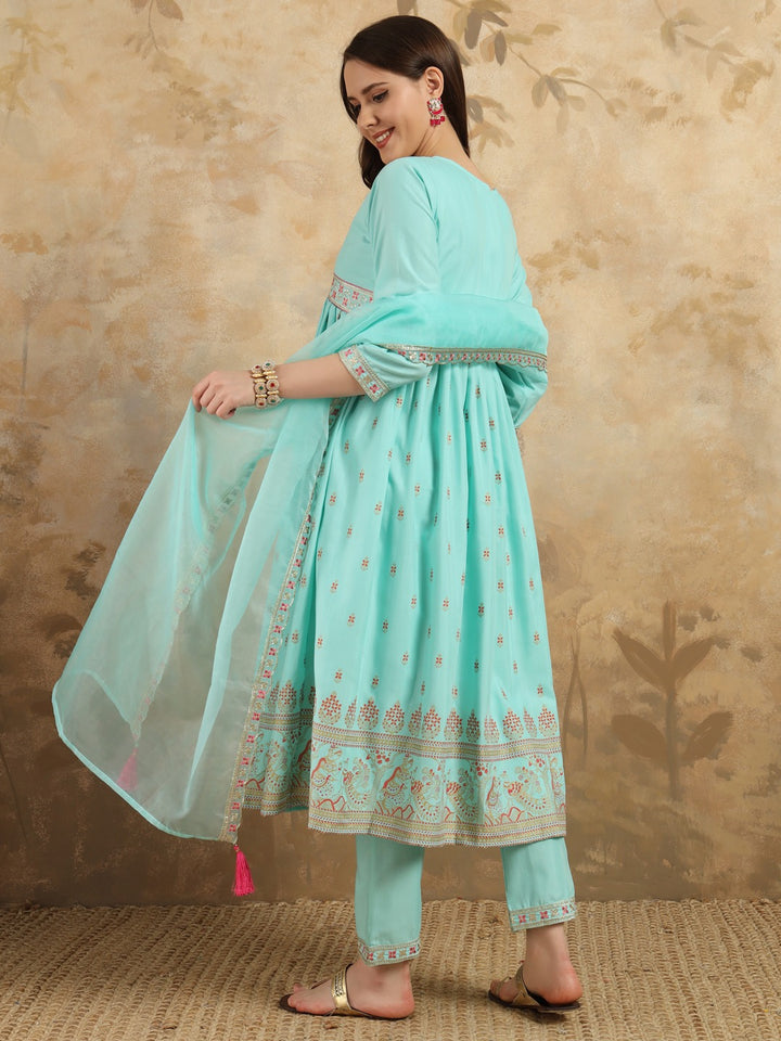 Sky Blue Rayon Slub Kurti Set | Indian Ethnic Wear for Women