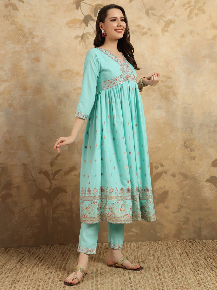 Sky Blue Rayon Slub Kurti Set | Indian Ethnic Wear for Women