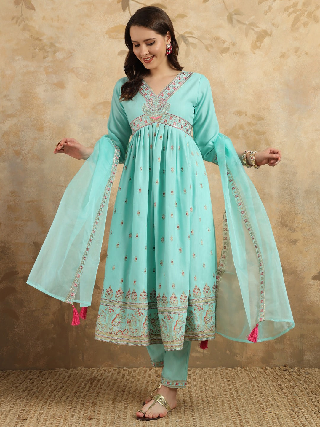 Sky Blue Rayon Slub Kurti Set | Indian Ethnic Wear for Women