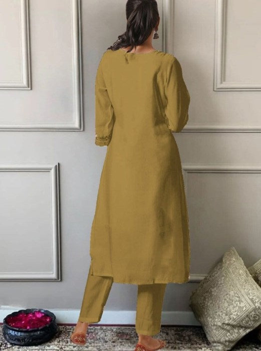 Indian Mustard Kurta Set | Embroidered Ethnic Wear for Special Occasions