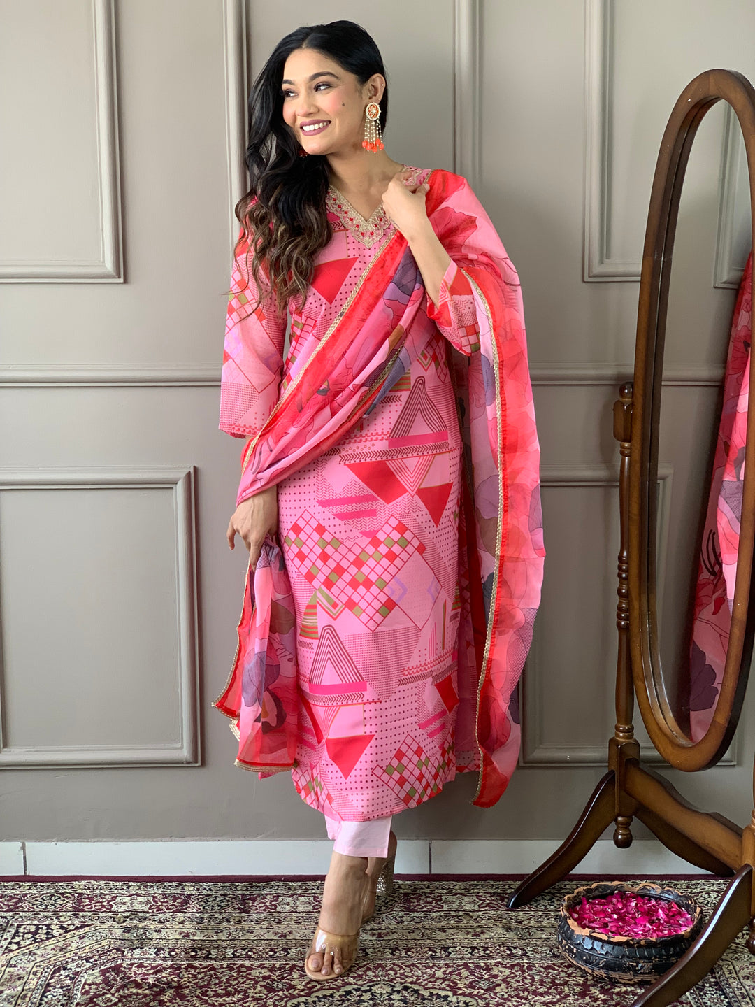 Indian Pink Kurta Set | Embroidered Outfit for Special Occasions