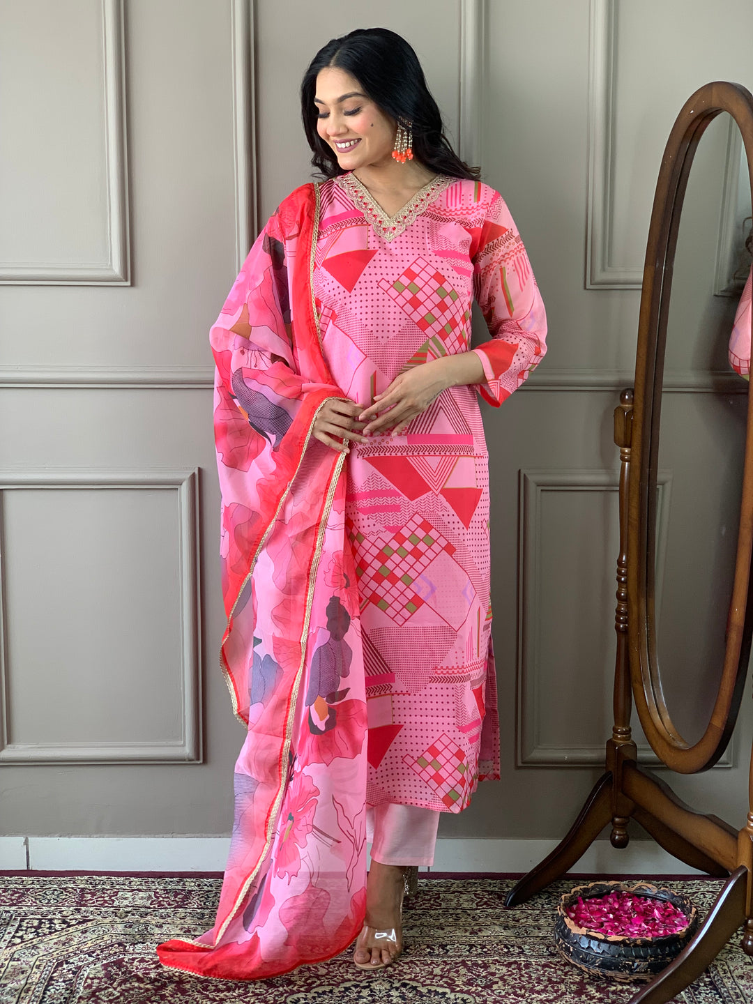 Indian Pink Kurta Set | Embroidered Outfit for Special Occasions