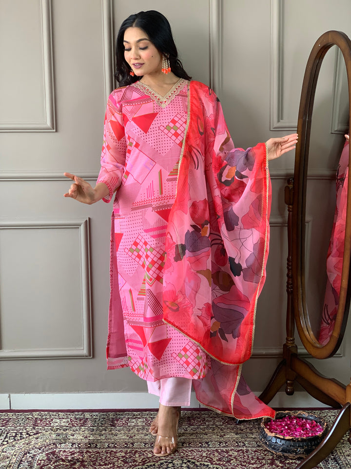 Indian Pink Kurta Set | Embroidered Outfit for Special Occasions