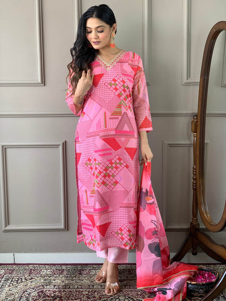 Indian Pink Kurta Set | Embroidered Outfit for Special Occasions