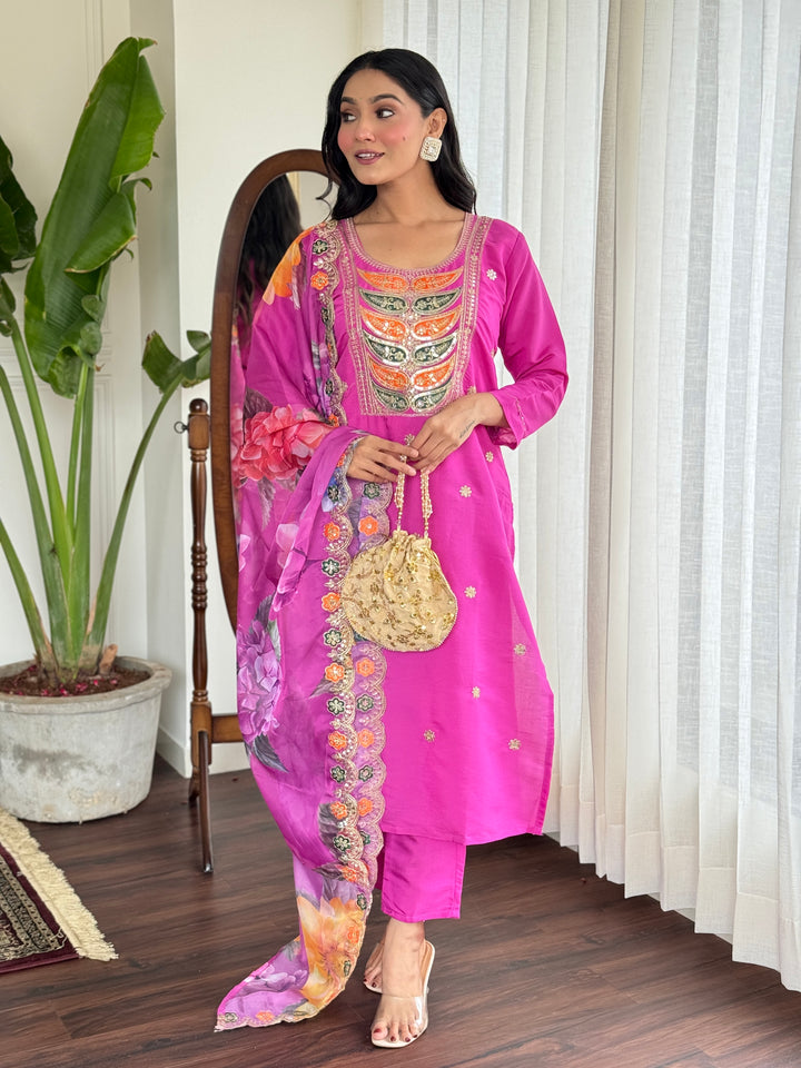 Rani Pink Kurti Set | Elegant Indian Ethnic Kurta Pant for Women