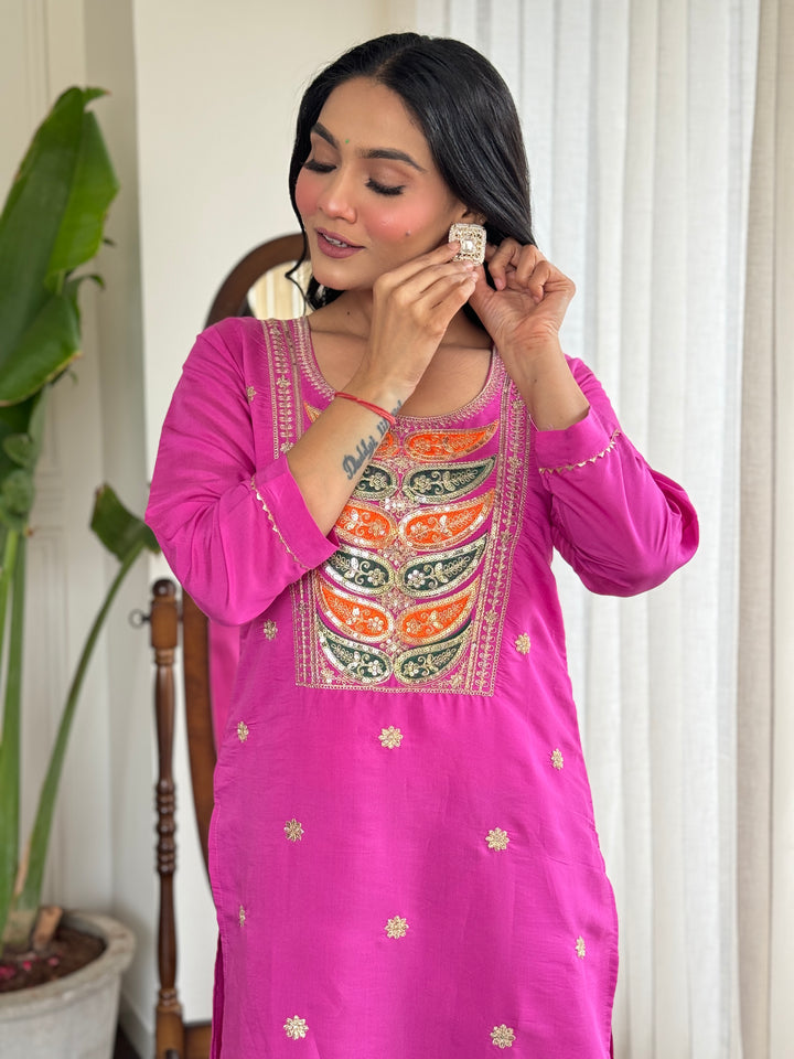 Rani Pink Kurti Set | Elegant Indian Ethnic Kurta Pant for Women