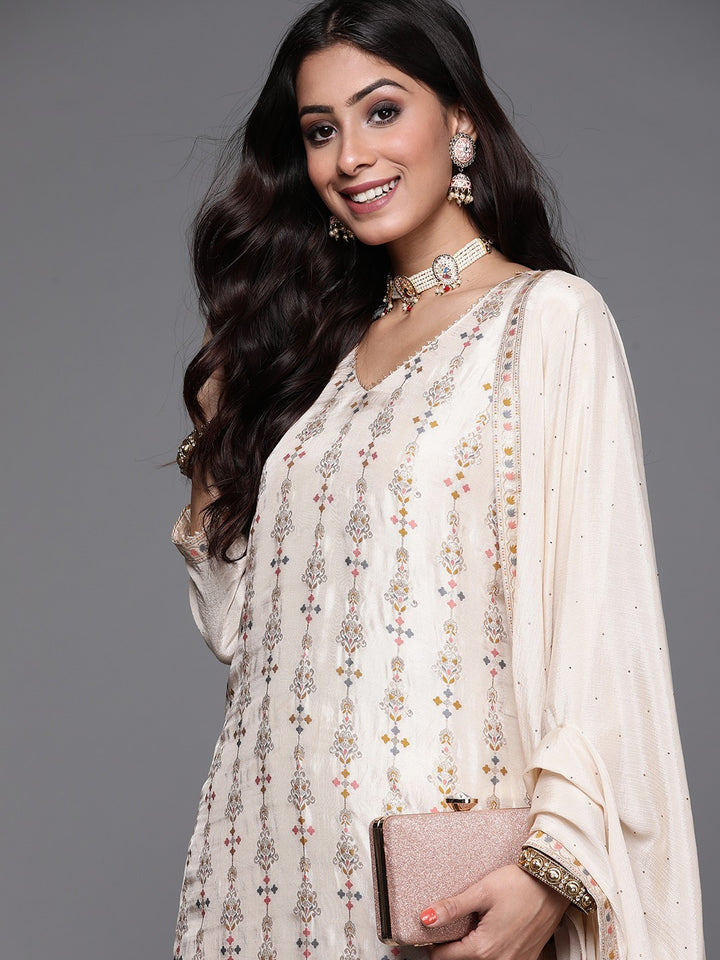 Cream Kurti Set | Viscose Jacquard with Woven Work for Women