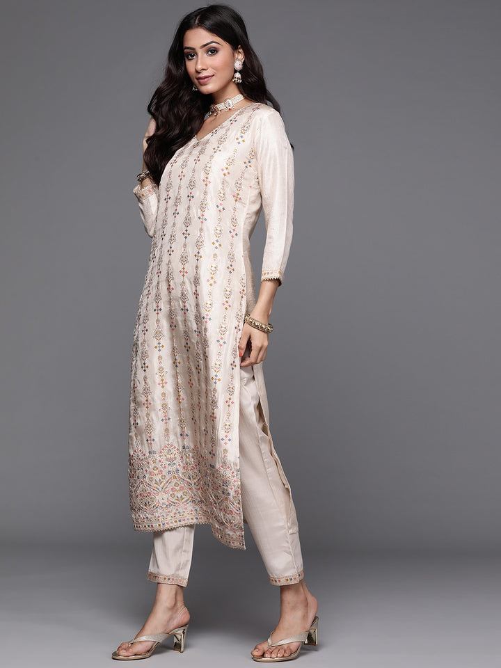 Cream Kurti Set | Viscose Jacquard with Woven Work for Women