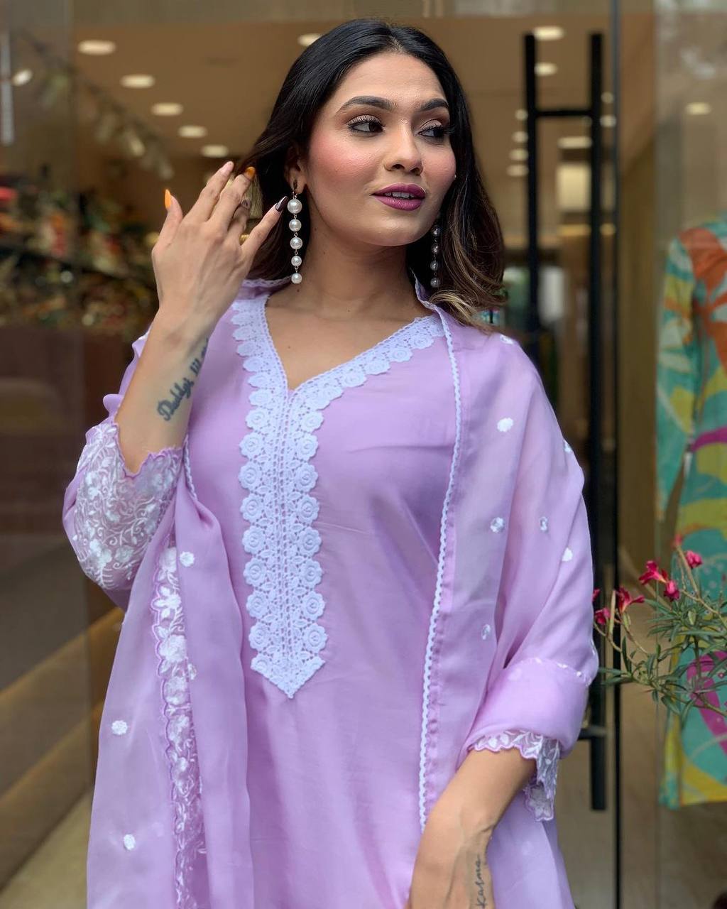 Lavender Georgette Kurti Set for Women | Indian Ethnic Wear