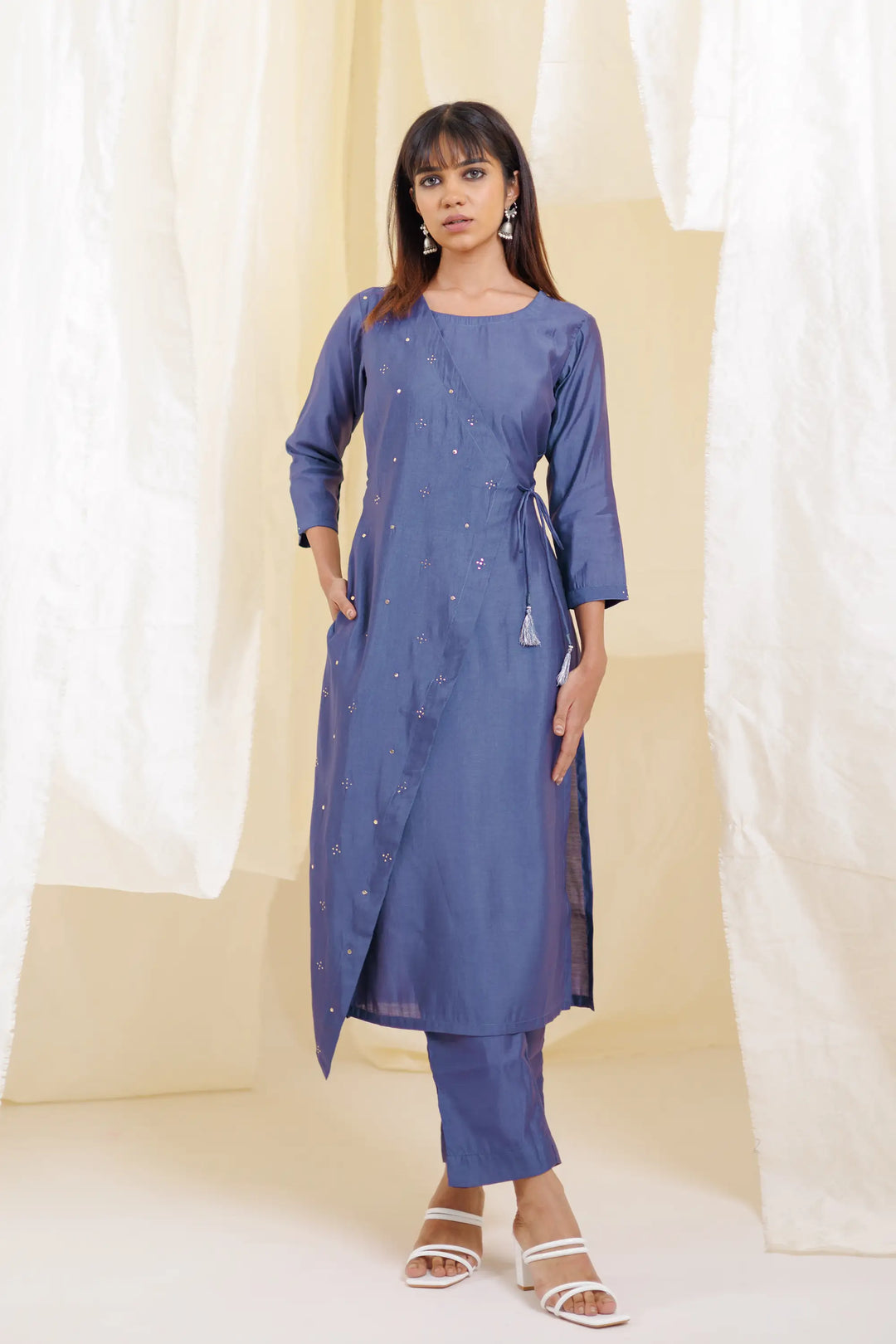 Purple Kurtis Set | Crafted with viscose-silk and mukaish linening work