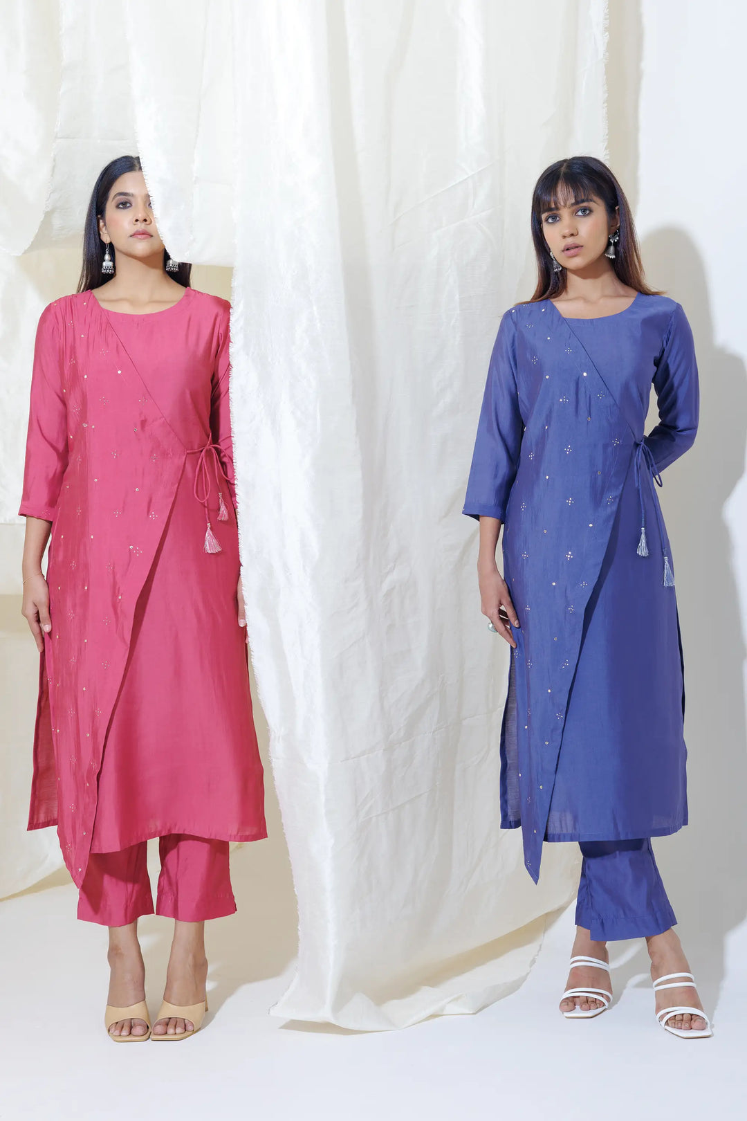 Hot-pink Kurtis Set | Beautiful viscose-silk mukaish linening work Finish