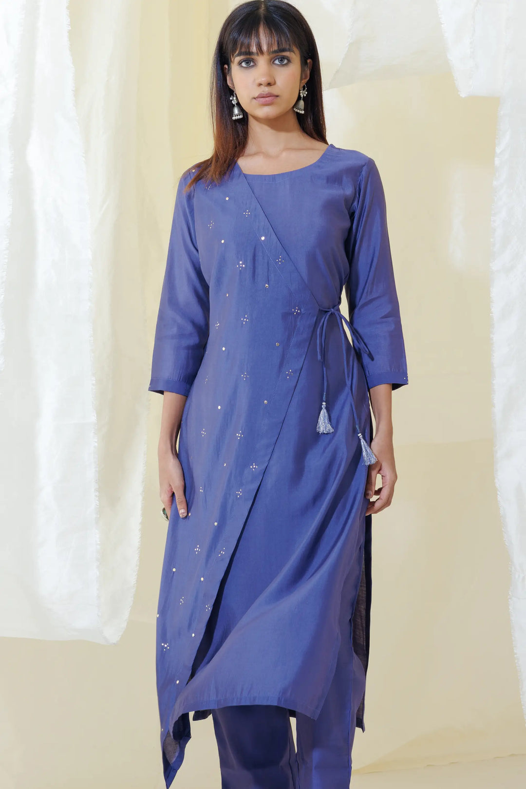 Purple Kurtis Set | Crafted with viscose-silk and mukaish linening work