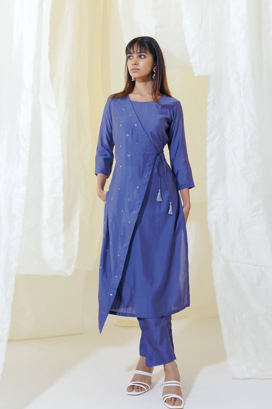 Purple Kurtis Set | Crafted with viscose-silk and mukaish linening work