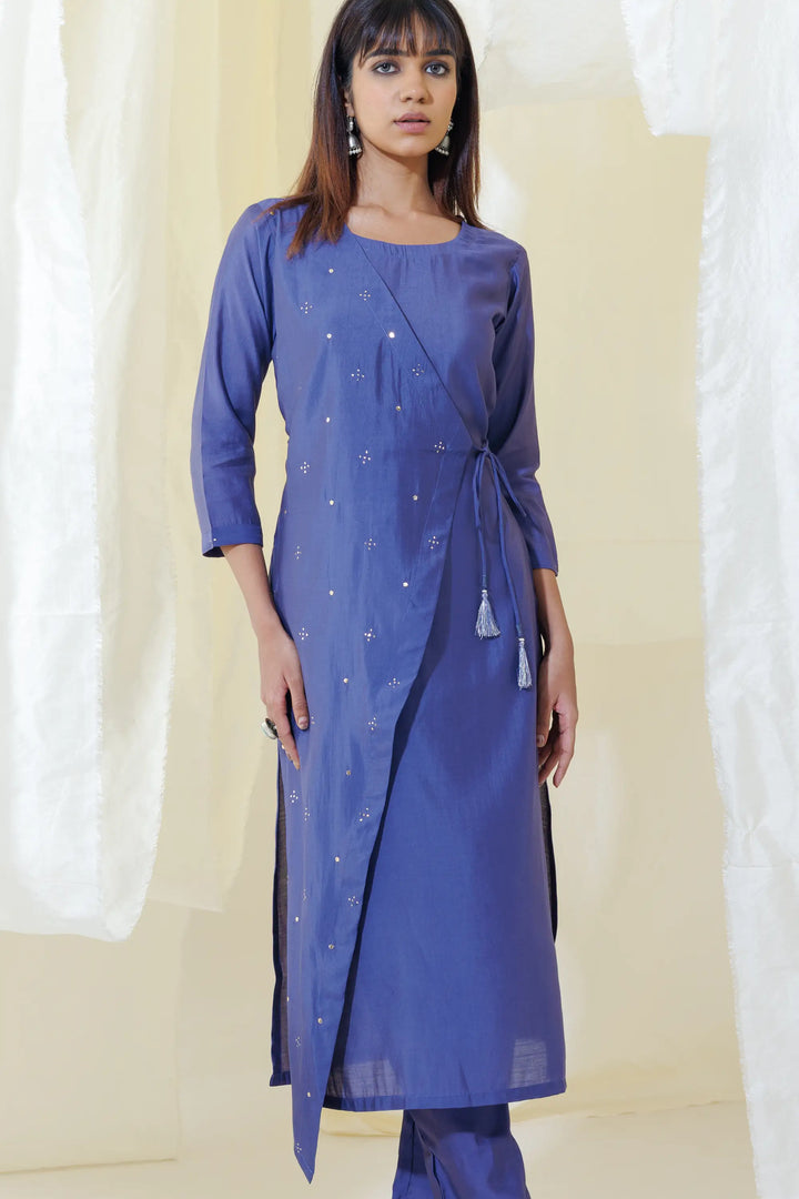 Purple Kurtis Set | Crafted with viscose-silk and mukaish linening work