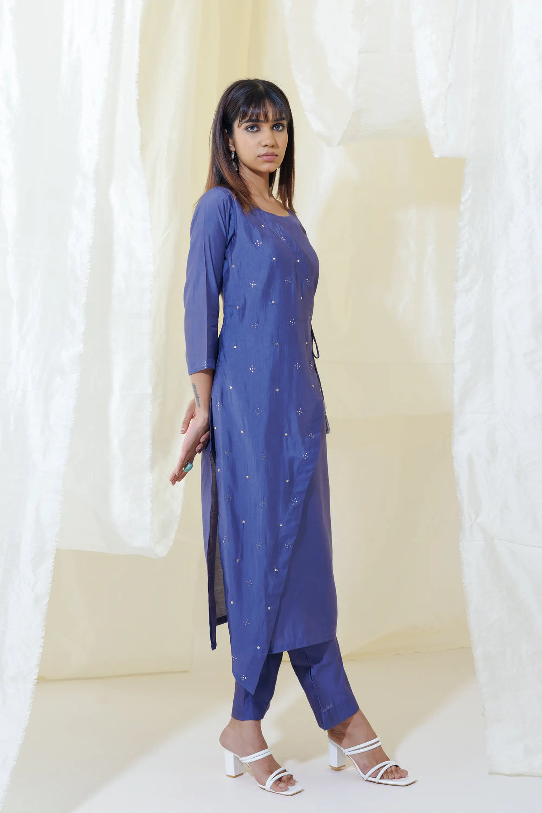 Purple Kurtis Set | Crafted with viscose-silk and mukaish linening work