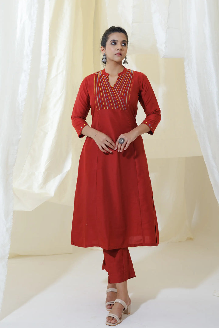 Exclusive rust Kurtis Set | embroidery work Design for Special Occasions