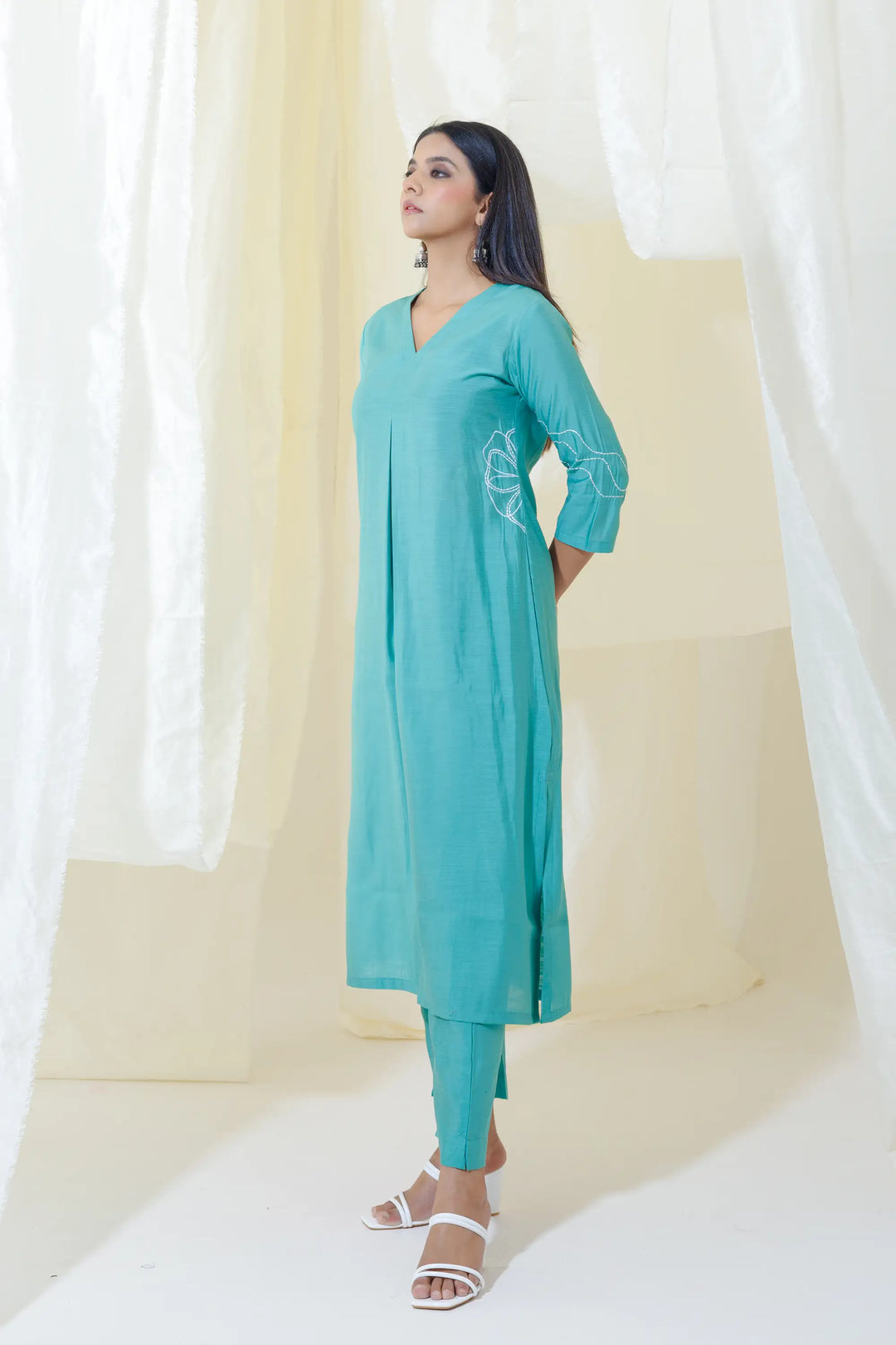 Rama Kurtis Set | Crafted with silk and designer floral embroidery work linening