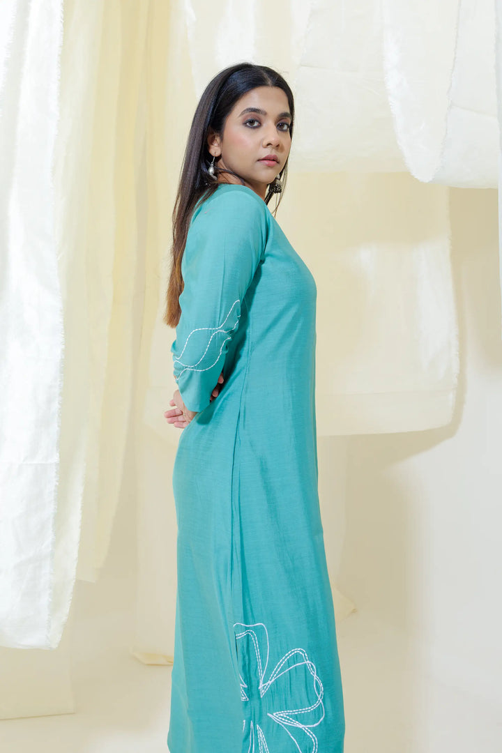 Rama Kurtis Set | Crafted with silk and designer floral embroidery work linening