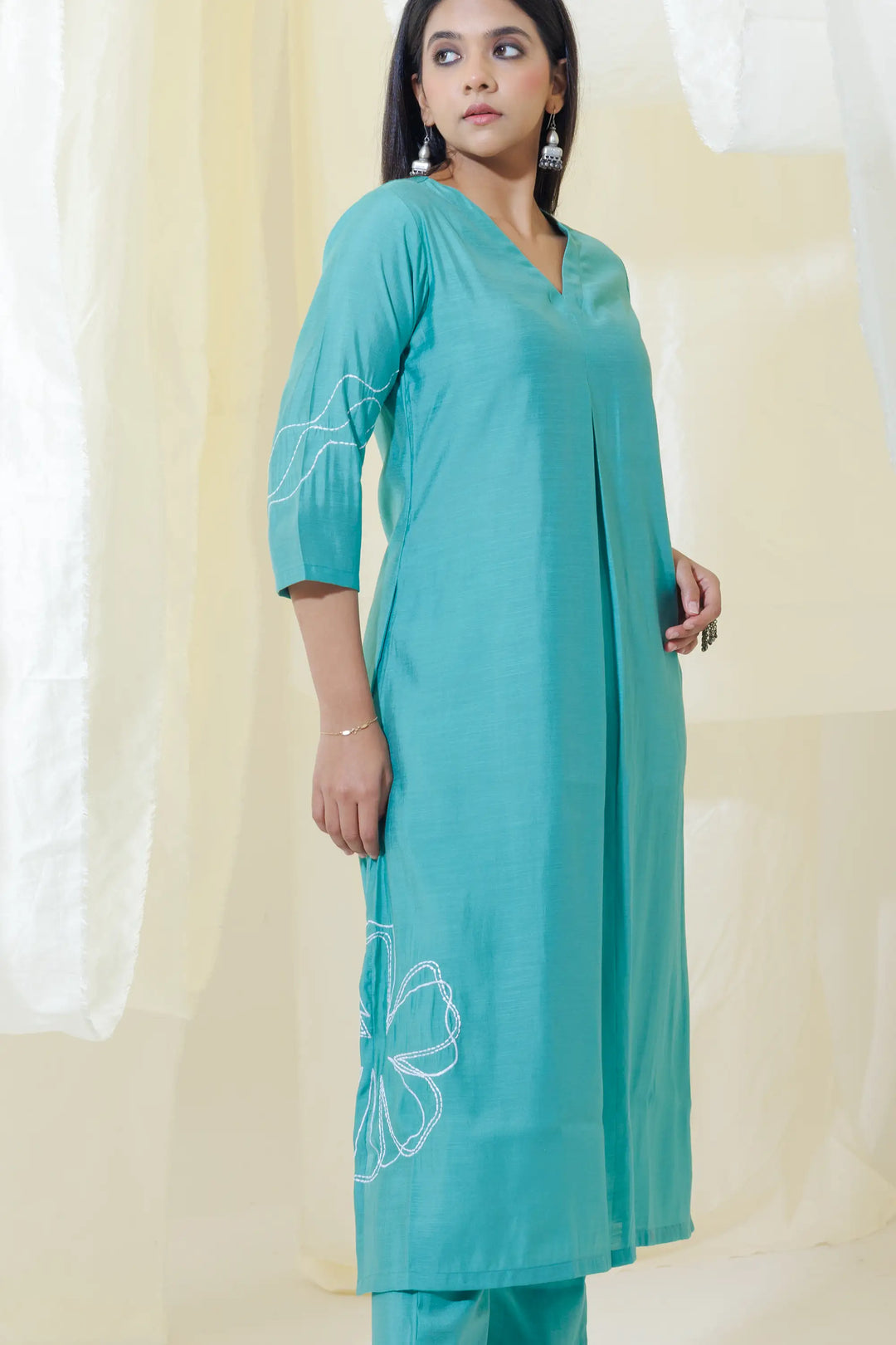 Rama Kurtis Set | Crafted with silk and designer floral embroidery work linening