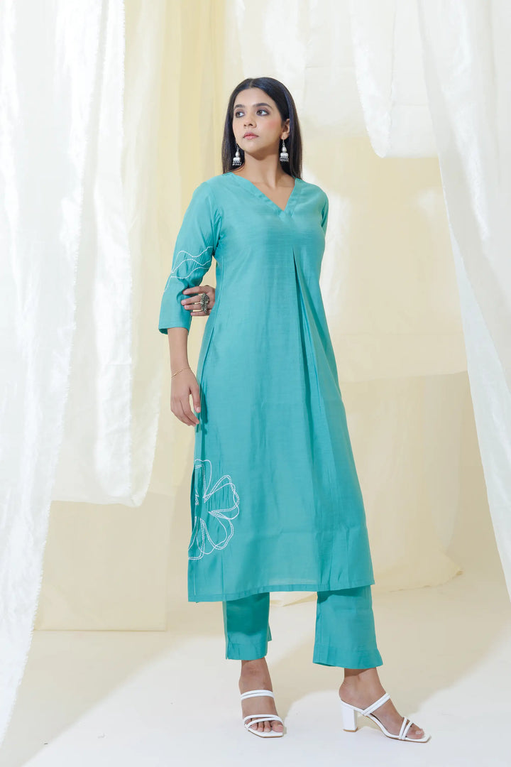 Rama Kurtis Set | Crafted with silk and designer floral embroidery work linening