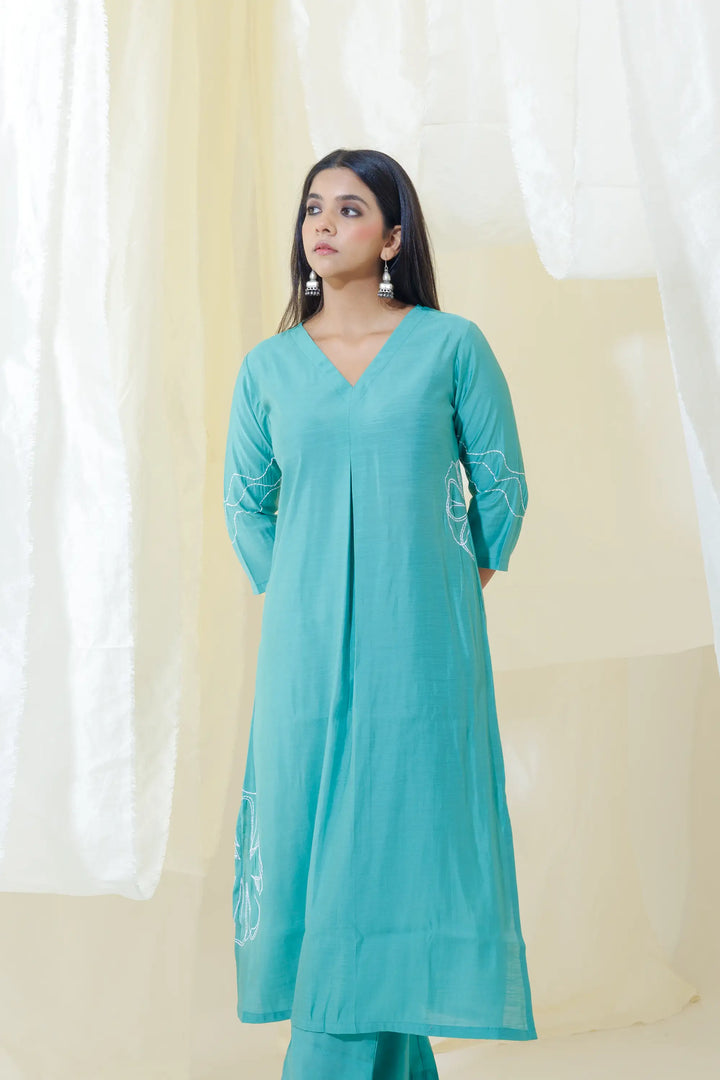 Rama Kurtis Set | Crafted with silk and designer floral embroidery work linening