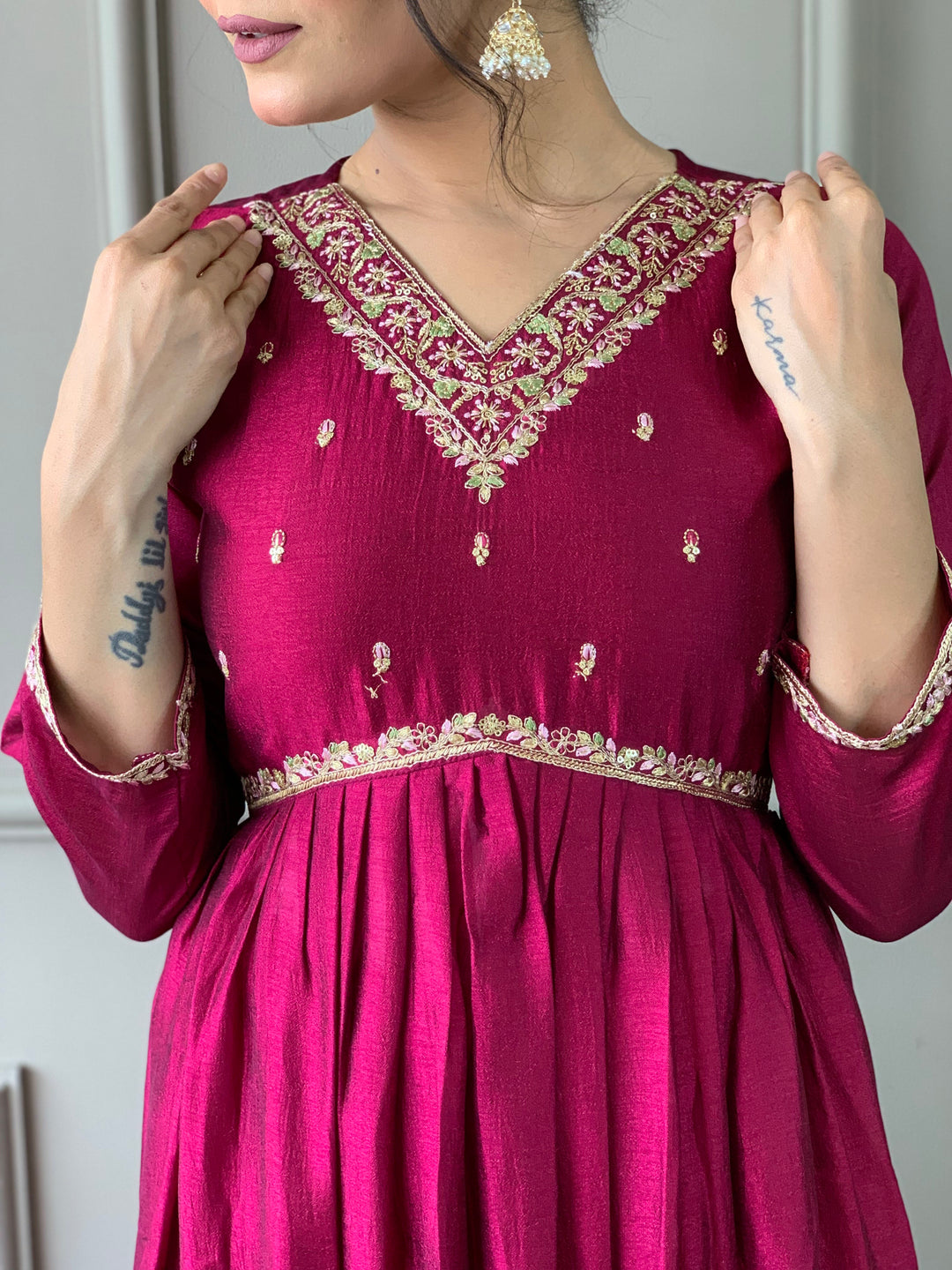 Rani Pink Kurti Set for Women | Ethnic Anarkali Kurta with Embroidered Dupatta